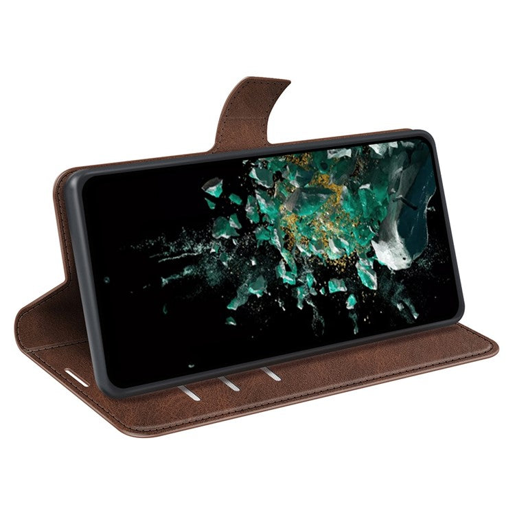 For OnePlus Ace Pro 5G / 10T 5G Square Magnetic Clasp Folio Flip Textured PU Leather Cover Inner TPU Phone Case with Wallet Stand - Brown