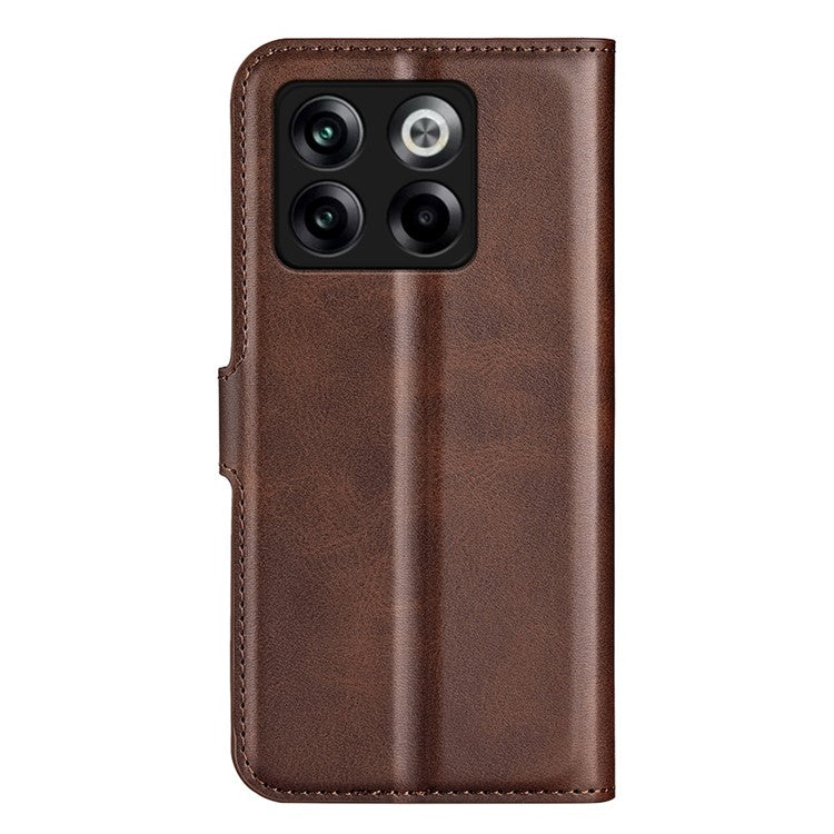 For OnePlus Ace Pro 5G / 10T 5G Square Magnetic Clasp Folio Flip Textured PU Leather Cover Inner TPU Phone Case with Wallet Stand - Brown