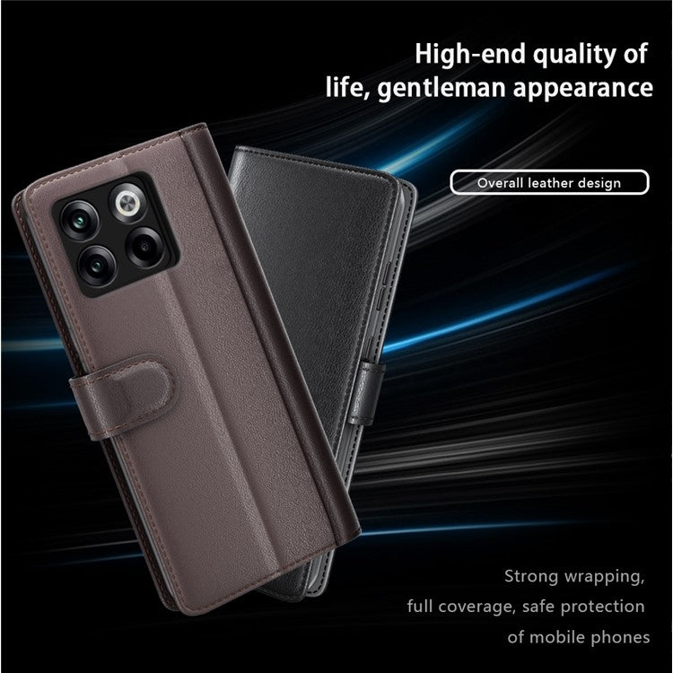 For OnePlus Ace Pro 5G / 10T 5G Genuine Split Leather Phone Cover Stand Wallet Full Protection Case - Brown