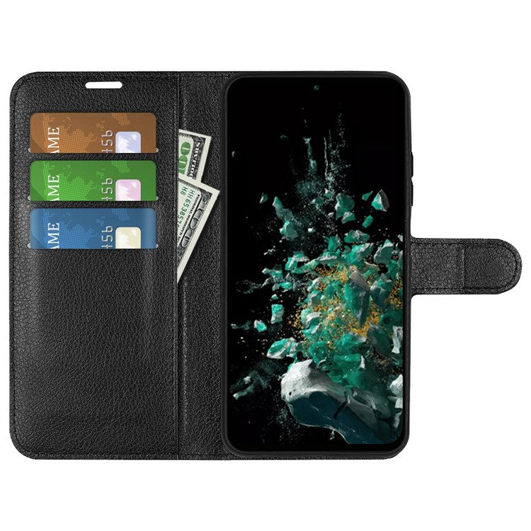 For OnePlus Ace Pro 5G / 10T 5G Litchi Texture Folio Flip Phone Case PU Leather Wallet Stand Protective Cover - Black