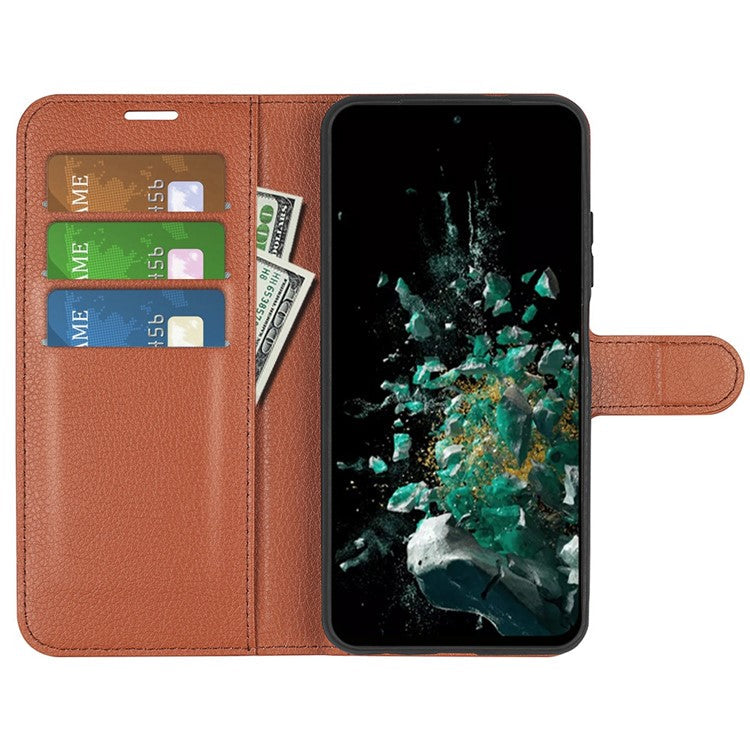 For OnePlus Ace Pro 5G / 10T 5G Litchi Texture Folio Flip Phone Case PU Leather Wallet Stand Protective Cover - Brown