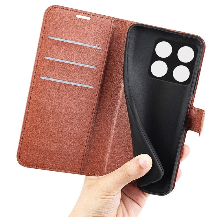 For OnePlus Ace Pro 5G / 10T 5G Litchi Texture Folio Flip Phone Case PU Leather Wallet Stand Protective Cover - Brown