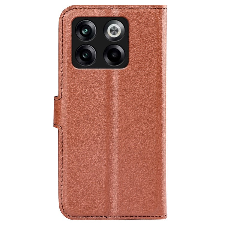 For OnePlus Ace Pro 5G / 10T 5G Litchi Texture Folio Flip Phone Case PU Leather Wallet Stand Protective Cover - Brown