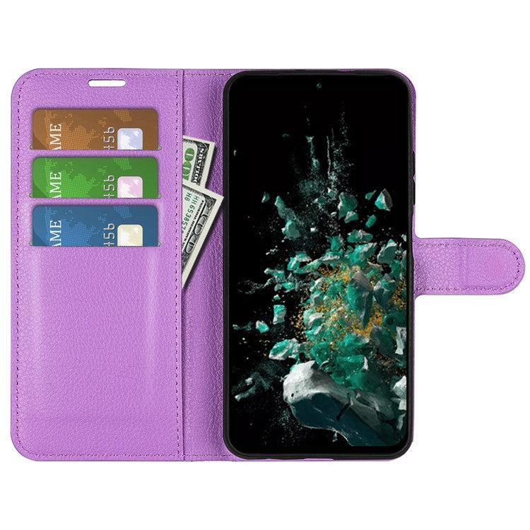 For OnePlus Ace Pro 5G / 10T 5G Litchi Texture Folio Flip Phone Case PU Leather Wallet Stand Protective Cover - Purple