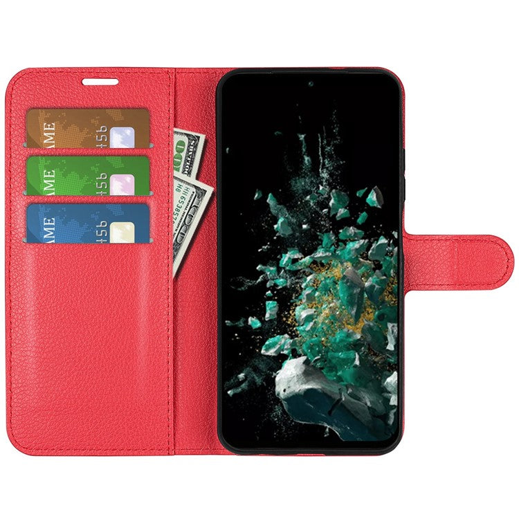 For OnePlus Ace Pro 5G / 10T 5G Litchi Texture Folio Flip Phone Case PU Leather Wallet Stand Protective Cover - Red