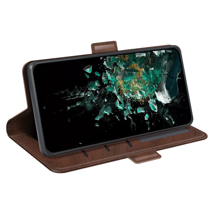 For OnePlus Ace Pro 5G / 10T 5G Stand Wallet Case Textured PU Leather Dual Magnetic Clasp Folio Flip Phone Cover - Brown