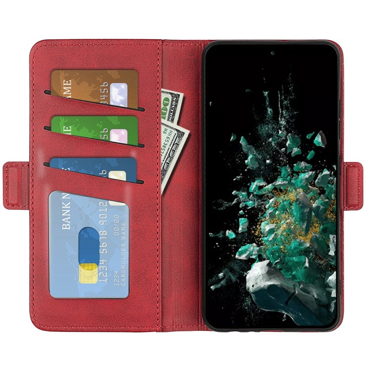 For OnePlus Ace Pro 5G / 10T 5G Stand Wallet Case Textured PU Leather Dual Magnetic Clasp Folio Flip Phone Cover - Red
