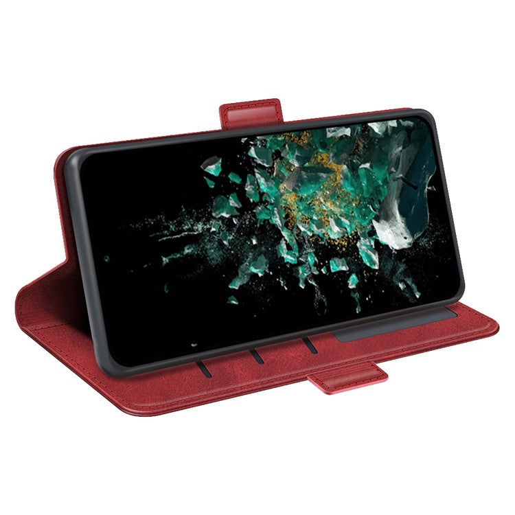 For OnePlus Ace Pro 5G / 10T 5G Stand Wallet Case Textured PU Leather Dual Magnetic Clasp Folio Flip Phone Cover - Red