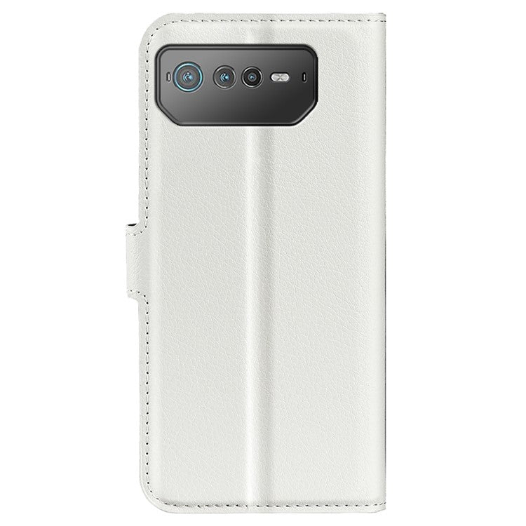 For Asus ROG Phone 6 5G Anti-wear Litchi Texture Flip Phone Case Well-protected PU Leather Wallet Stand Feature Cover - White