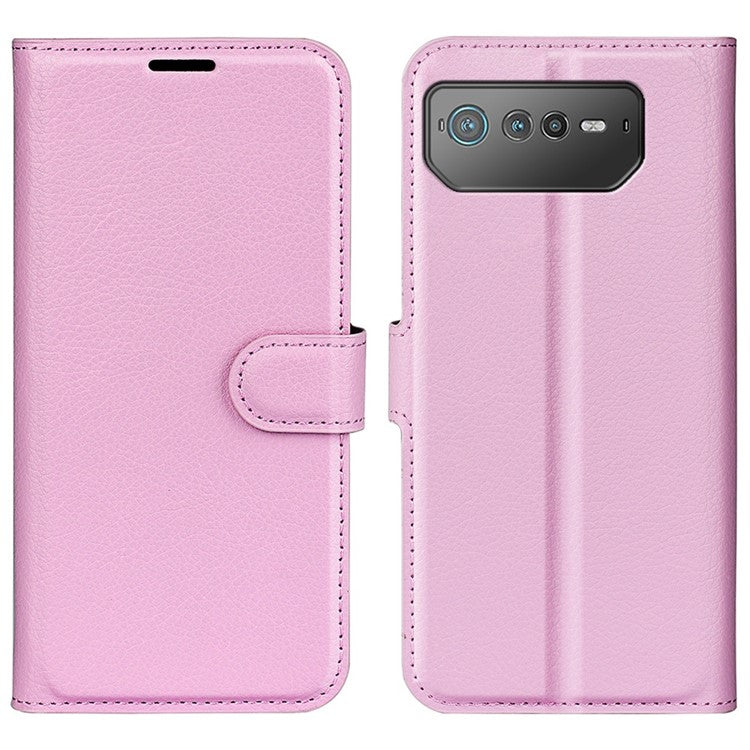 For Asus ROG Phone 6 5G Anti-wear Litchi Texture Flip Phone Case Well-protected PU Leather Wallet Stand Feature Cover - Pink