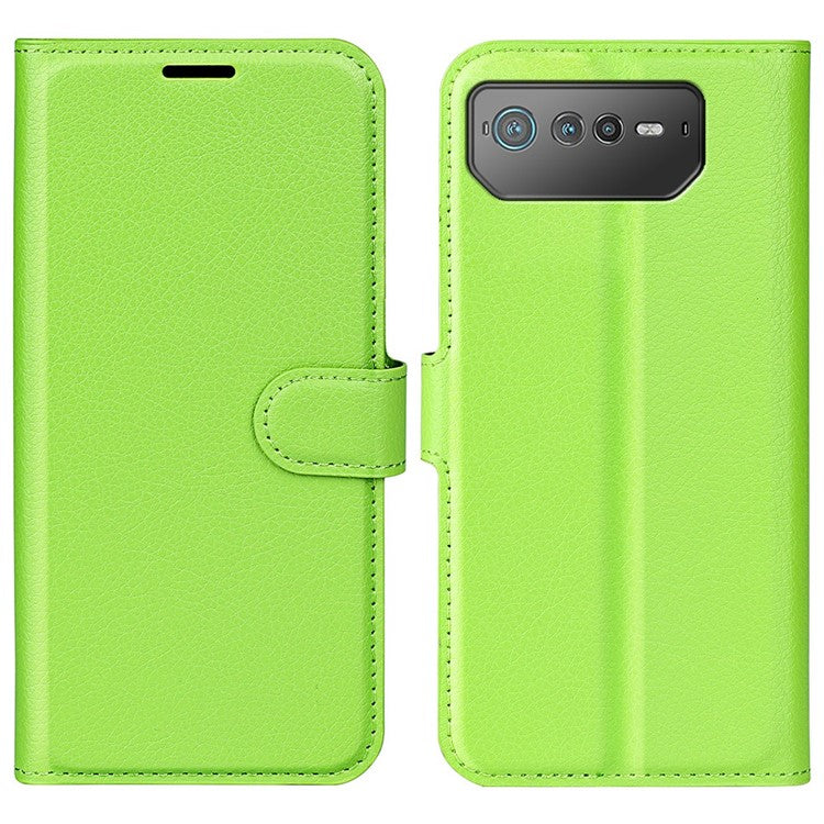 For Asus ROG Phone 6 5G Anti-wear Litchi Texture Flip Phone Case Well-protected PU Leather Wallet Stand Feature Cover - Green