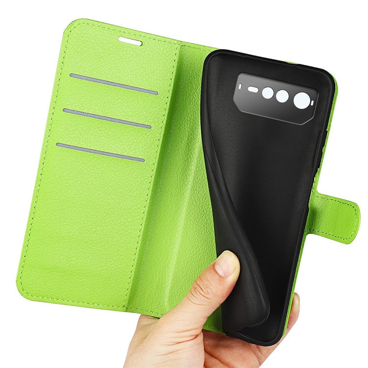 For Asus ROG Phone 6 5G Anti-wear Litchi Texture Flip Phone Case Well-protected PU Leather Wallet Stand Feature Cover - Green