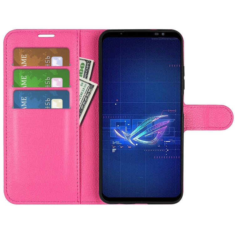 For Asus ROG Phone 6 5G Anti-wear Litchi Texture Flip Phone Case Well-protected PU Leather Wallet Stand Feature Cover - Rose