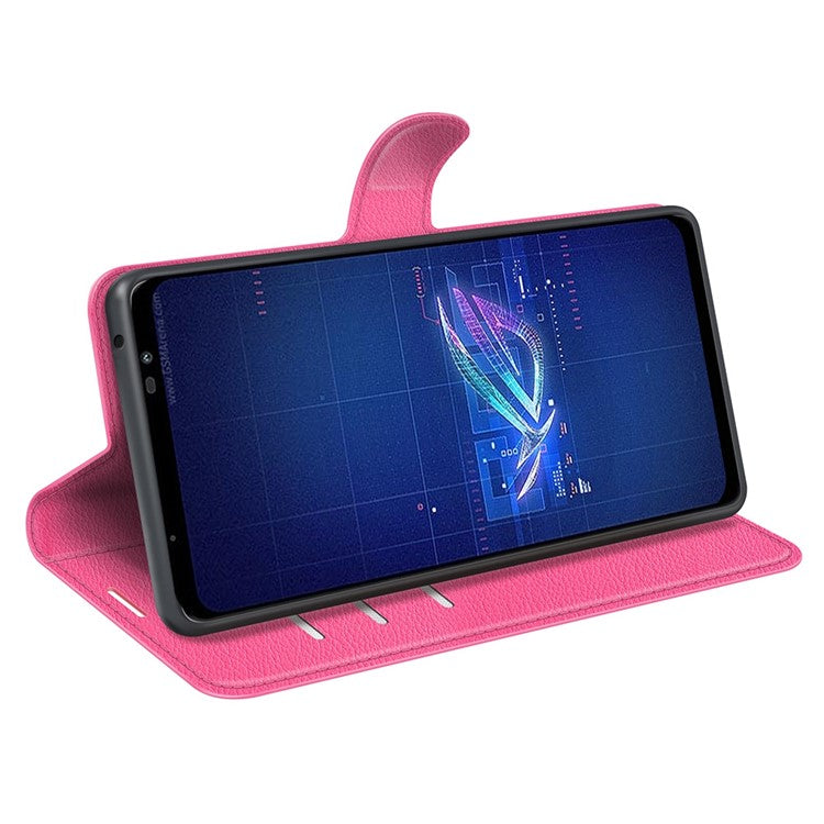 For Asus ROG Phone 6 5G Anti-wear Litchi Texture Flip Phone Case Well-protected PU Leather Wallet Stand Feature Cover - Rose