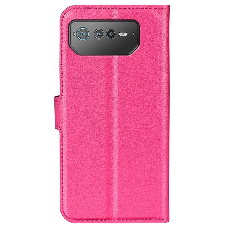 For Asus ROG Phone 6 5G Anti-wear Litchi Texture Flip Phone Case Well-protected PU Leather Wallet Stand Feature Cover - Rose