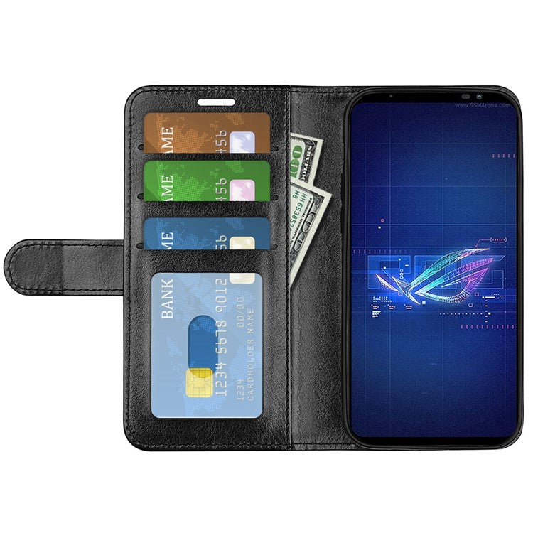 For Asus ROG Phone 6 5G Crazy Horse Texture Case PU Leather + TPU Drop-proof Stand Wallet Phone Shell - Black