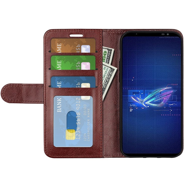 For Asus ROG Phone 6 5G Crazy Horse Texture Case PU Leather + TPU Drop-proof Stand Wallet Phone Shell - Brown
