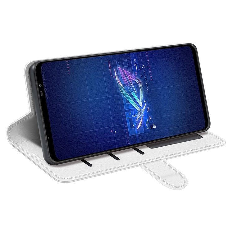 For Asus ROG Phone 6 5G Crazy Horse Texture Case PU Leather + TPU Drop-proof Stand Wallet Phone Shell - White