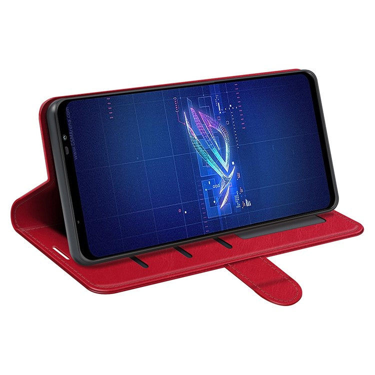 For Asus ROG Phone 6 5G Crazy Horse Texture Case PU Leather + TPU Drop-proof Stand Wallet Phone Shell - Red