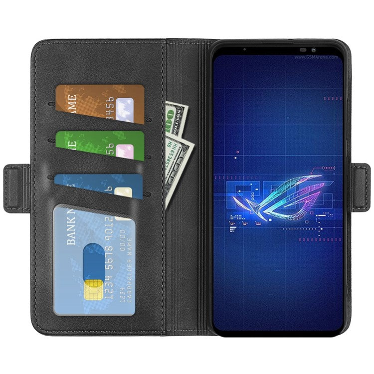 For Asus ROG Phone 6 5G Textured PU Leather Full Protection Wallet Phone Case Folio Flip Foldable Stand Cover - Black