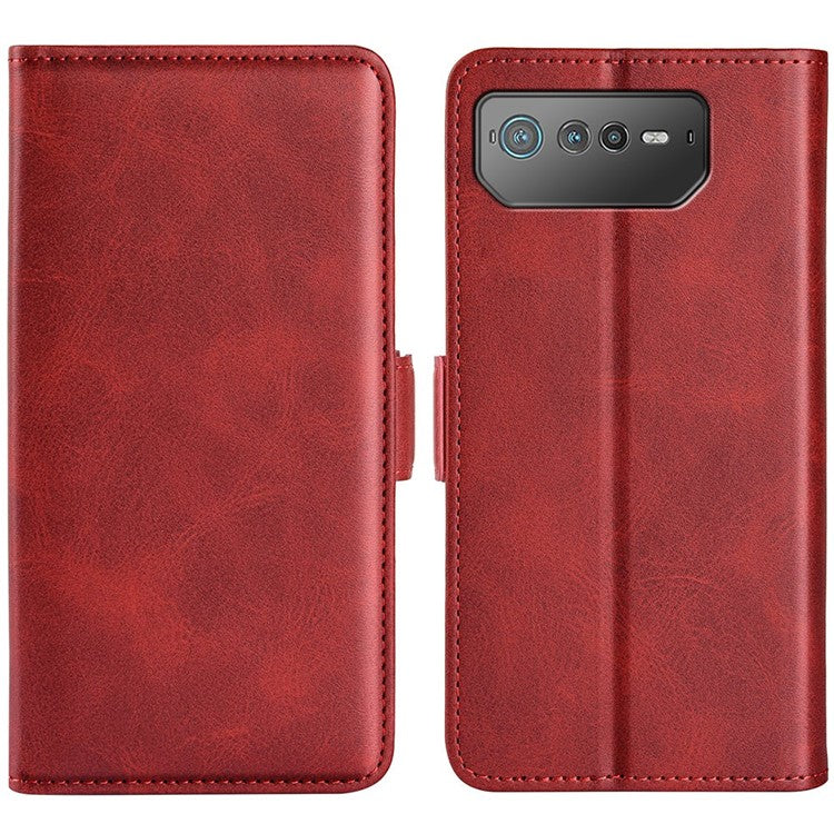 For Asus ROG Phone 6 5G Textured PU Leather Full Protection Wallet Phone Case Folio Flip Foldable Stand Cover - Red