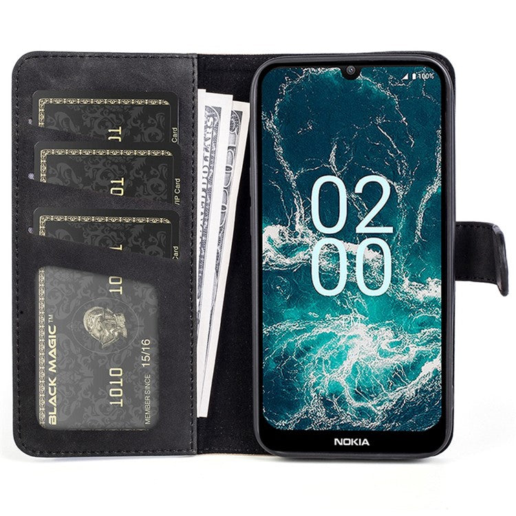 For Asus ROG Phone 6 5G Color Splicing PU Leather Stand Case Magnetic Clasp Wallet Phone Cover - Black