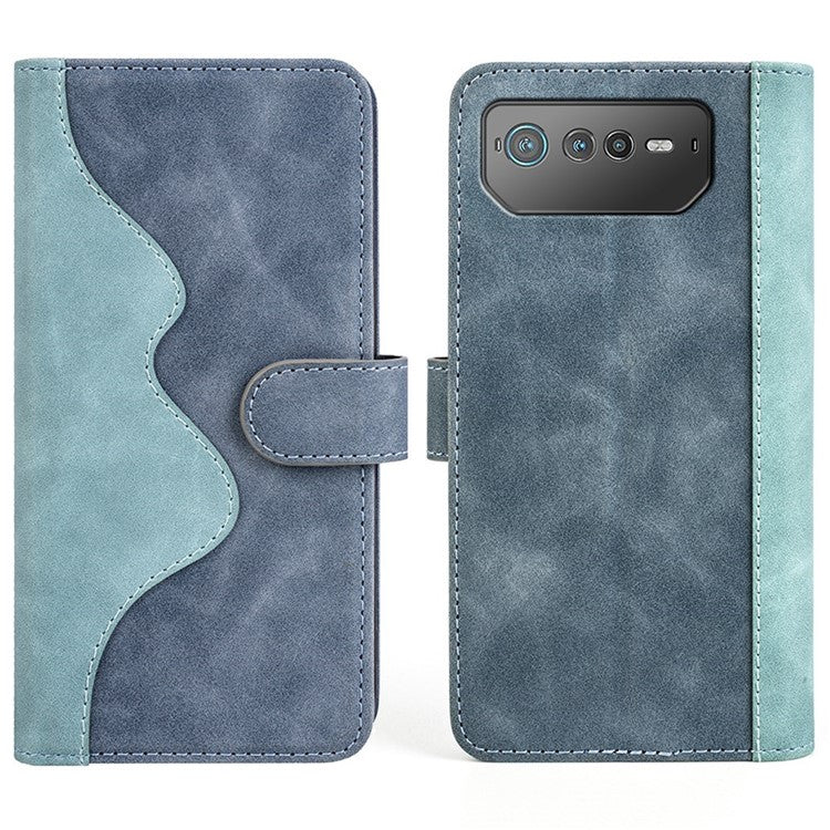 For Asus ROG Phone 6 5G Color Splicing PU Leather Stand Case Magnetic Clasp Wallet Phone Cover - Blue