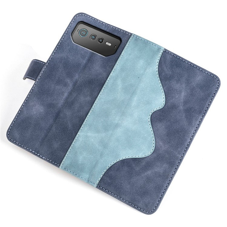 For Asus ROG Phone 6 5G Color Splicing PU Leather Stand Case Magnetic Clasp Wallet Phone Cover - Blue