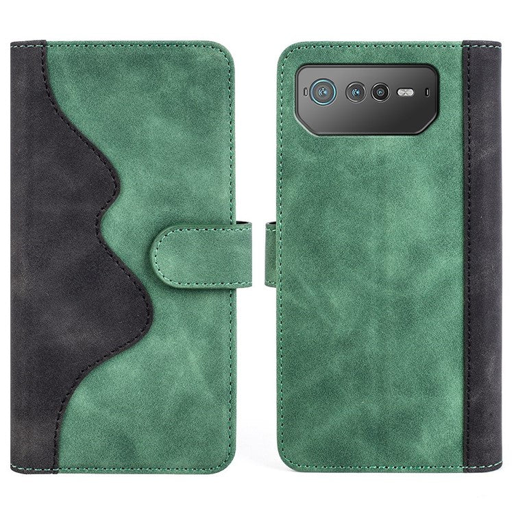 For Asus ROG Phone 6 5G Color Splicing PU Leather Stand Case Magnetic Clasp Wallet Phone Cover - Green