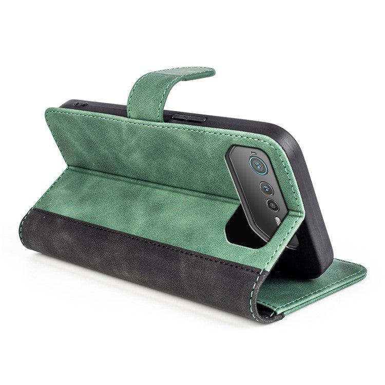 For Asus ROG Phone 6 5G Color Splicing PU Leather Stand Case Magnetic Clasp Wallet Phone Cover - Green