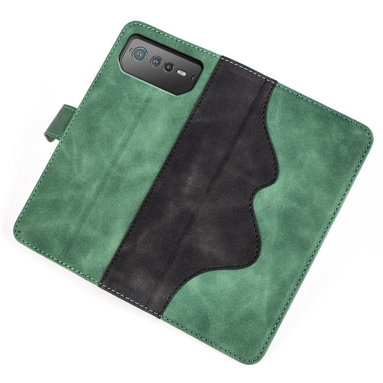 For Asus ROG Phone 6 5G Color Splicing PU Leather Stand Case Magnetic Clasp Wallet Phone Cover - Green