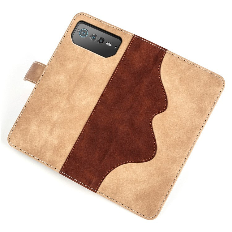 For Asus ROG Phone 6 5G Color Splicing PU Leather Stand Case Magnetic Clasp Wallet Phone Cover - Yellow