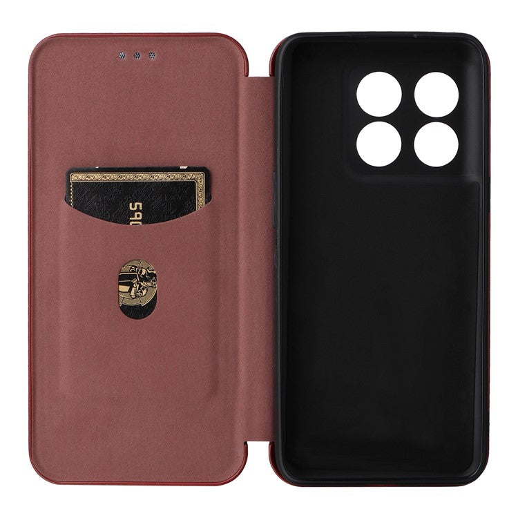 For OnePlus 10T 5G / Ace Pro 5G Carbon Fiber Texture Smartphone Case PU Leather Magnetic Auto-absorbed Stand Card Holder Function Phone Shell - Brown