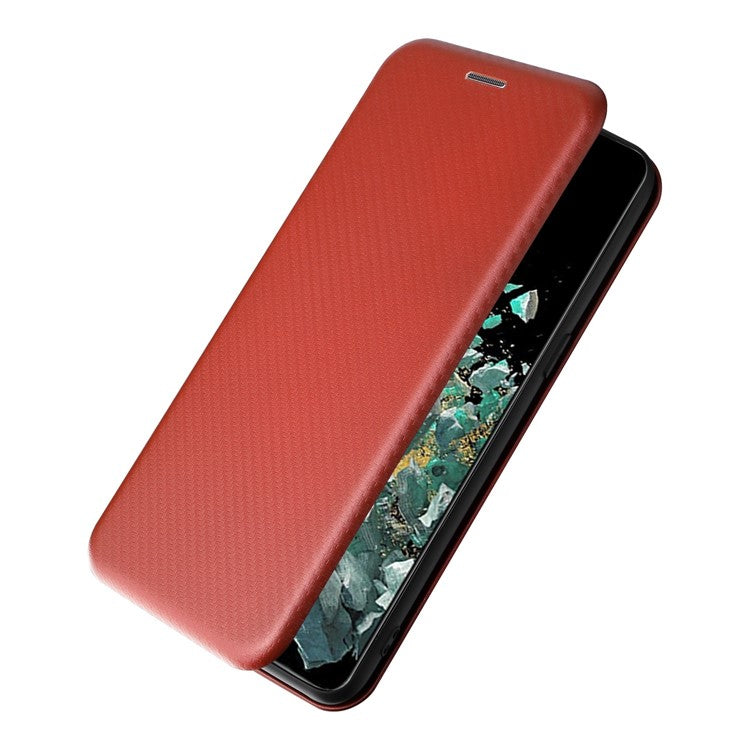 For OnePlus 10T 5G / Ace Pro 5G Carbon Fiber Texture Smartphone Case PU Leather Magnetic Auto-absorbed Stand Card Holder Function Phone Shell - Brown