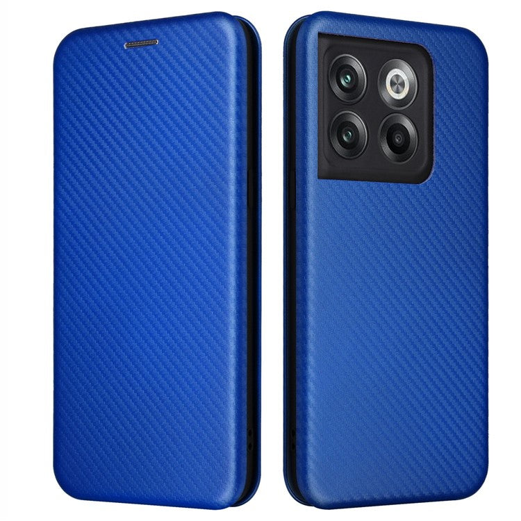 For OnePlus 10T 5G / Ace Pro 5G Carbon Fiber Texture Smartphone Case PU Leather Magnetic Auto-absorbed Stand Card Holder Function Phone Shell - Blue