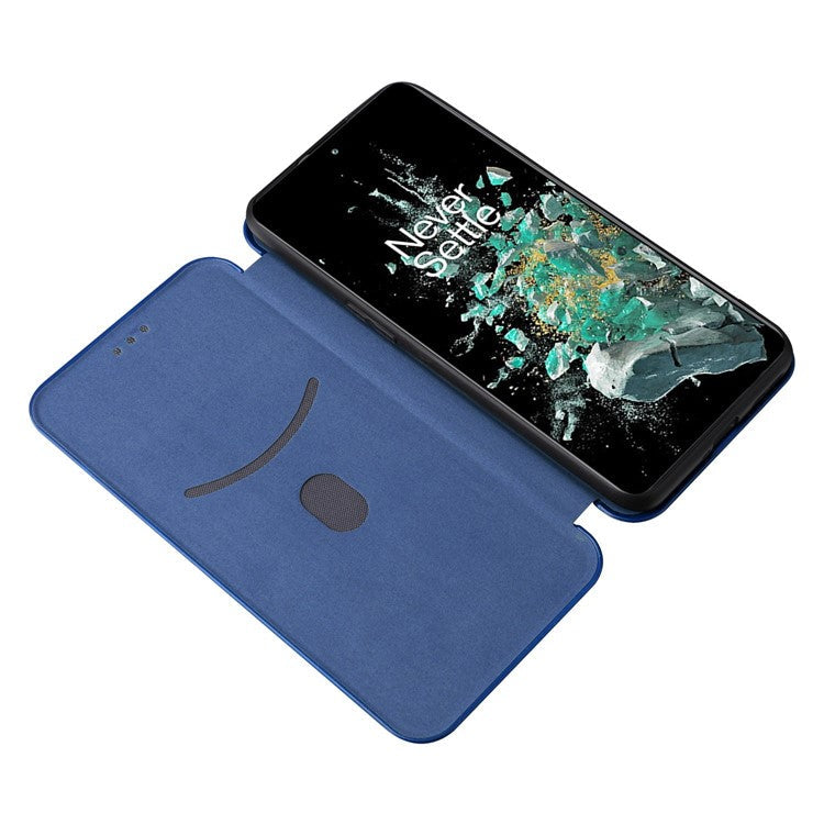 For OnePlus 10T 5G / Ace Pro 5G Carbon Fiber Texture Smartphone Case PU Leather Magnetic Auto-absorbed Stand Card Holder Function Phone Shell - Blue