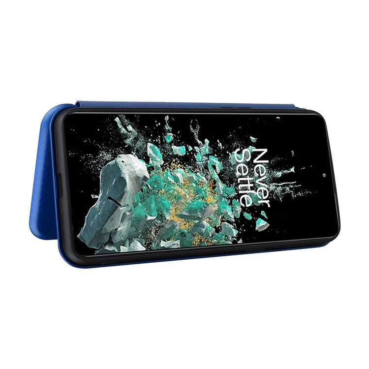For OnePlus 10T 5G / Ace Pro 5G Carbon Fiber Texture Smartphone Case PU Leather Magnetic Auto-absorbed Stand Card Holder Function Phone Shell - Blue