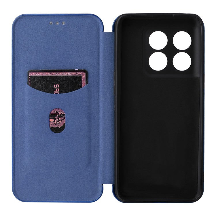 For OnePlus 10T 5G / Ace Pro 5G Carbon Fiber Texture Smartphone Case PU Leather Magnetic Auto-absorbed Stand Card Holder Function Phone Shell - Blue