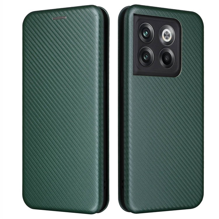 For OnePlus 10T 5G / Ace Pro 5G Carbon Fiber Texture Smartphone Case PU Leather Magnetic Auto-absorbed Stand Card Holder Function Phone Shell - Green