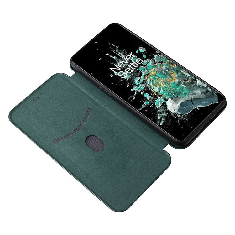 For OnePlus 10T 5G / Ace Pro 5G Carbon Fiber Texture Smartphone Case PU Leather Magnetic Auto-absorbed Stand Card Holder Function Phone Shell - Green