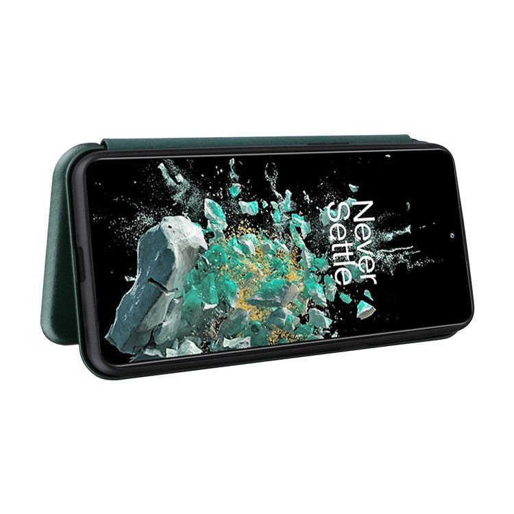 For OnePlus 10T 5G / Ace Pro 5G Carbon Fiber Texture Smartphone Case PU Leather Magnetic Auto-absorbed Stand Card Holder Function Phone Shell - Green