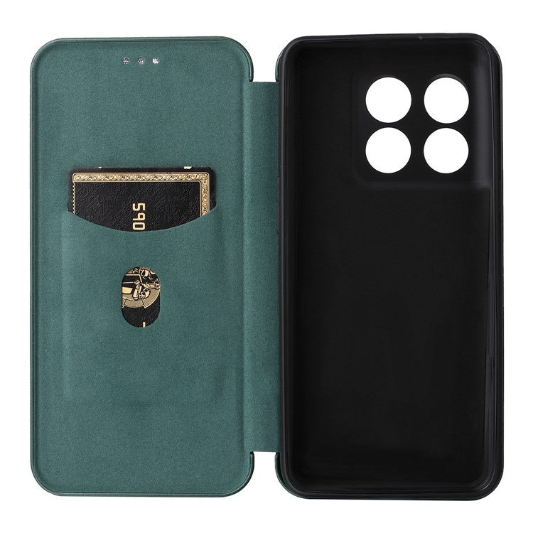 For OnePlus 10T 5G / Ace Pro 5G Carbon Fiber Texture Smartphone Case PU Leather Magnetic Auto-absorbed Stand Card Holder Function Phone Shell - Green