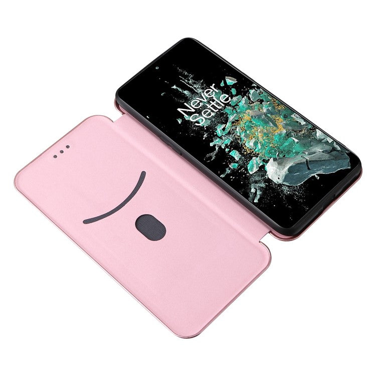 For OnePlus 10T 5G / Ace Pro 5G Carbon Fiber Texture Smartphone Case PU Leather Magnetic Auto-absorbed Stand Card Holder Function Phone Shell - Rose Gold
