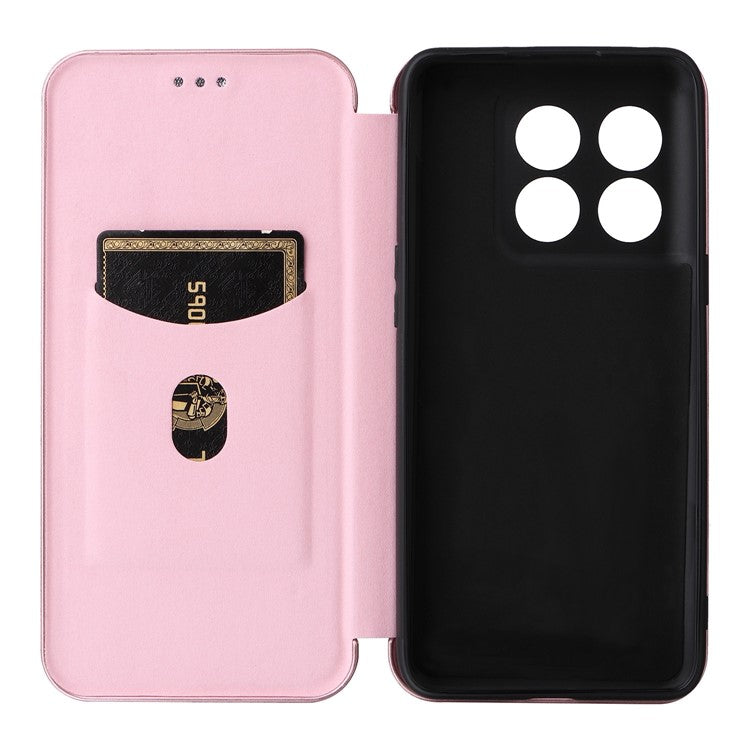 For OnePlus 10T 5G / Ace Pro 5G Carbon Fiber Texture Smartphone Case PU Leather Magnetic Auto-absorbed Stand Card Holder Function Phone Shell - Rose Gold