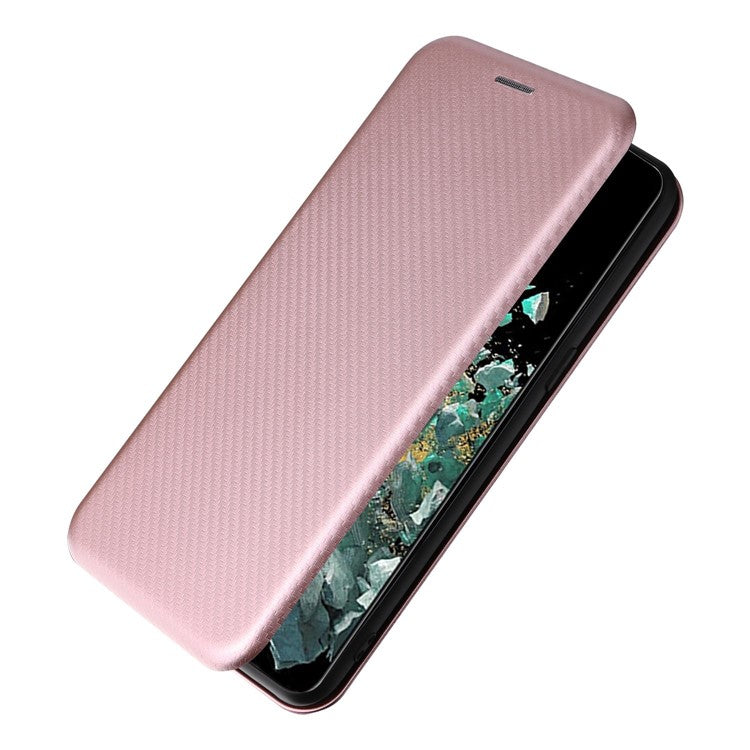 For OnePlus 10T 5G / Ace Pro 5G Carbon Fiber Texture Smartphone Case PU Leather Magnetic Auto-absorbed Stand Card Holder Function Phone Shell - Rose Gold