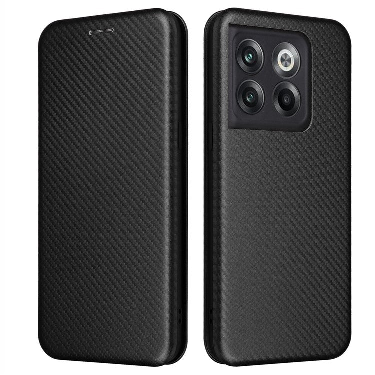 For OnePlus 10T 5G / Ace Pro 5G Carbon Fiber Texture Smartphone Case PU Leather Magnetic Auto-absorbed Stand Card Holder Function Phone Shell - Black