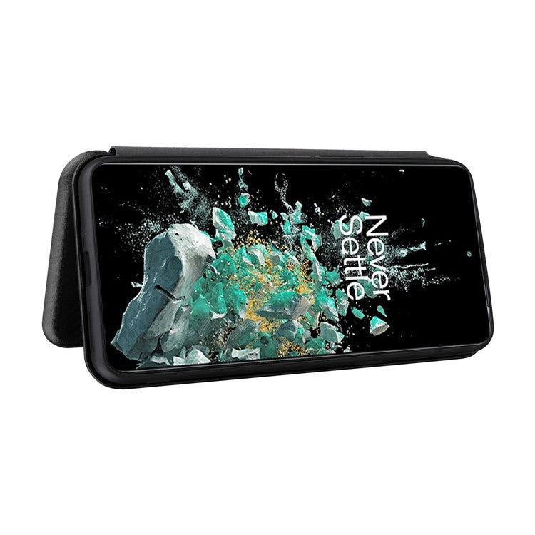 For OnePlus 10T 5G / Ace Pro 5G Carbon Fiber Texture Smartphone Case PU Leather Magnetic Auto-absorbed Stand Card Holder Function Phone Shell - Black