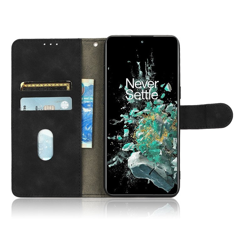 For OnePlus 10T 5G / Ace Pro 5G Wallet Stand Skin-Touch Feeling Phone Case PU Leather Magnetic Clasp Shockproof Cover - Black
