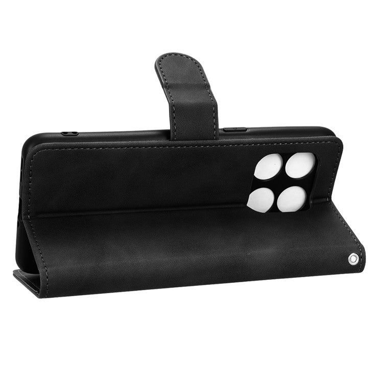 For OnePlus 10T 5G / Ace Pro 5G Wallet Stand Skin-Touch Feeling Phone Case PU Leather Magnetic Clasp Shockproof Cover - Black