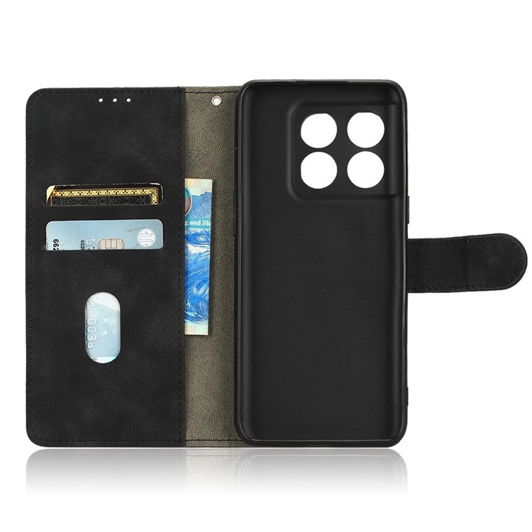 For OnePlus 10T 5G / Ace Pro 5G Wallet Stand Skin-Touch Feeling Phone Case PU Leather Magnetic Clasp Shockproof Cover - Black